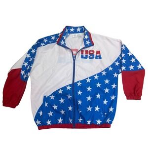 Funny Guy Mugs USA Windbreaker Jacket Mens Medium Stars Stripes Red‎ White Blue